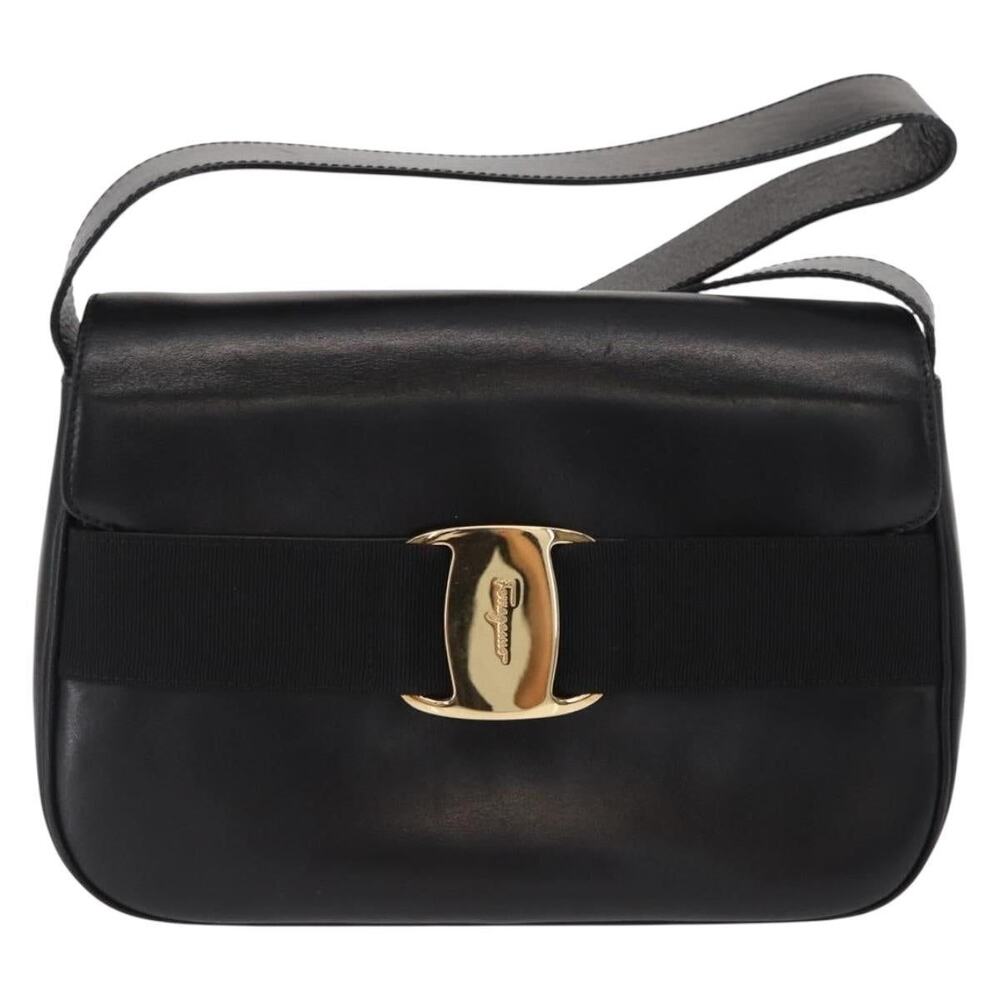 Salvatore Ferragamo Leather Vara Shoulder Bag Black